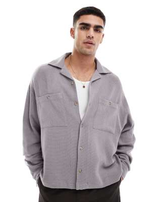 boxy textured oversized shirt in gray-Purple