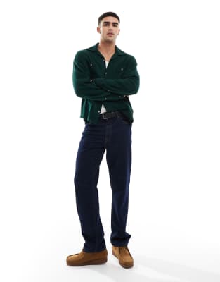 Asos Design Boxy Textured Oversized Shirt In Green