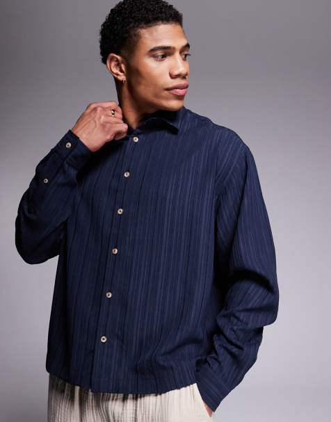 ASOS DESIGN boxy textured oversized shirt in navy - view 1