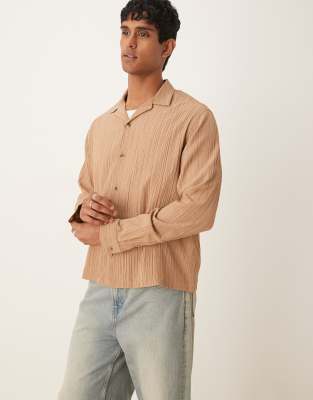 ASOS DESIGN boxy textured regular shirt in beige - view 1