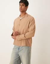 ASOS DESIGN oversized boxy shirt with boucle texture in burgundy - BURGUNDY