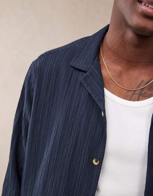 ASOS DESIGN boxy textured regular shirt in navy, 4 of 4