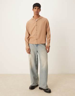 Asos Design Boxy Textured Regular Shirt In Brown