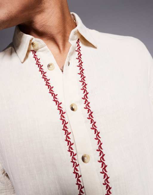 ASOS DESIGN boxy relaxed textured shirt with border print 