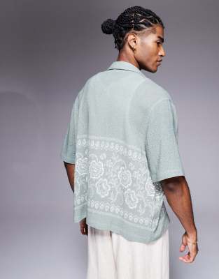 Asos Design Boxy Textured Shirt With Floral Print In Blue