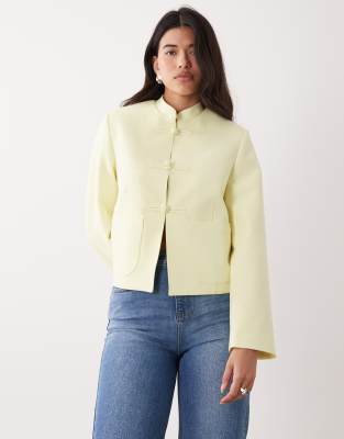 Asos Design Boxy Throw-on Mandarin Collar Blazer In-yellow