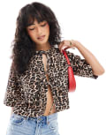 [ASOS DESIGN] ASOS DESIGN boxy tie front jacket with frill pocket detail in leopard-Multi M LEOPARD