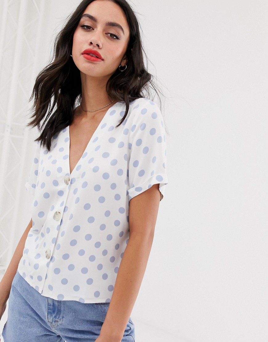 ASOS DESIGN boxy top with contrast buttons in spot print-Multi