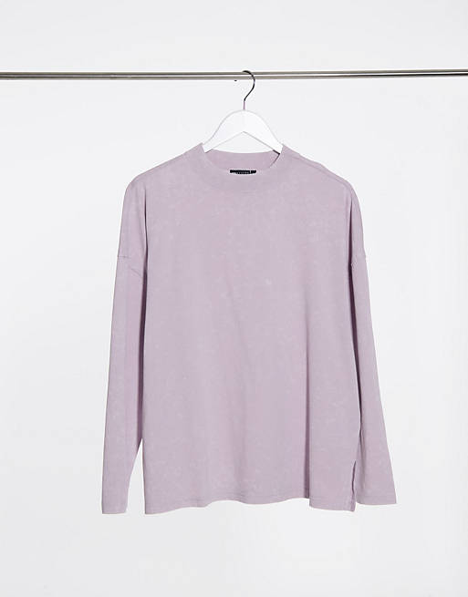 ASOS DESIGN boxy top with seam detail and long sleeve in washed ice orchid
