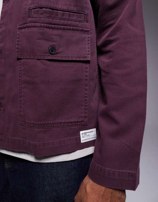 ASOS DESIGN boxy twill overshirt with badge detail in burgundy, 5 of 5