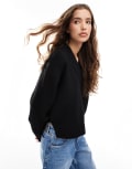 [ASOS DESIGN] ASOS DESIGN boxy v neck jumper with side split detail in black XS Black