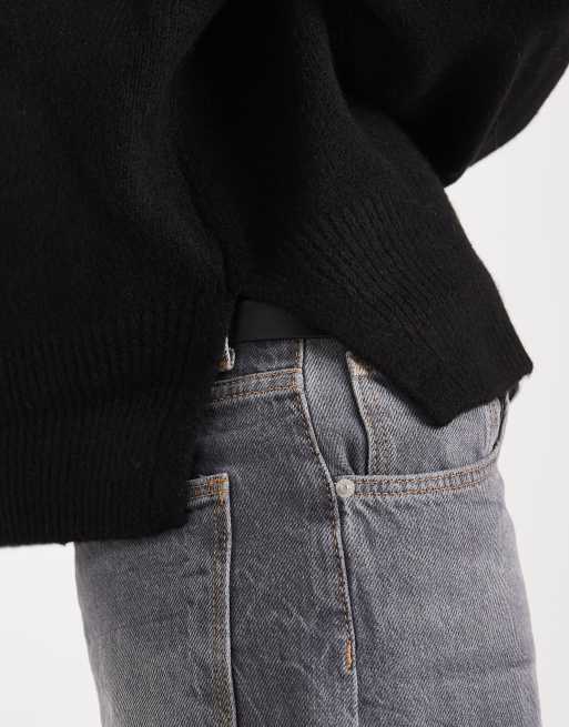 ASOS DESIGN boxy V-neck sweater with side slit detail in black