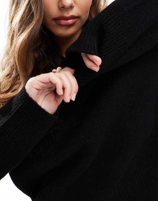 ASOS DESIGN boxy V-neck sweater with side slit detail in black