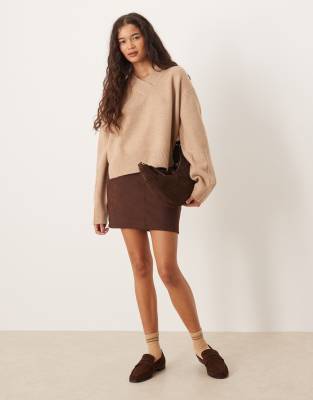 Asos Design Boxy V-neck Sweater With Side Slit Detail In White