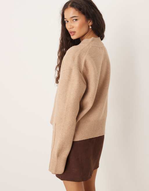 ASOS DESIGN boxy V-neck sweater with side slit detail in marshmallow