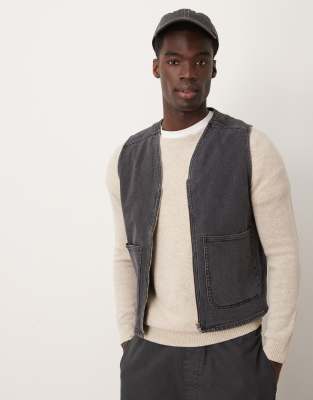 Asos Design Boxy Vest In Washed Black