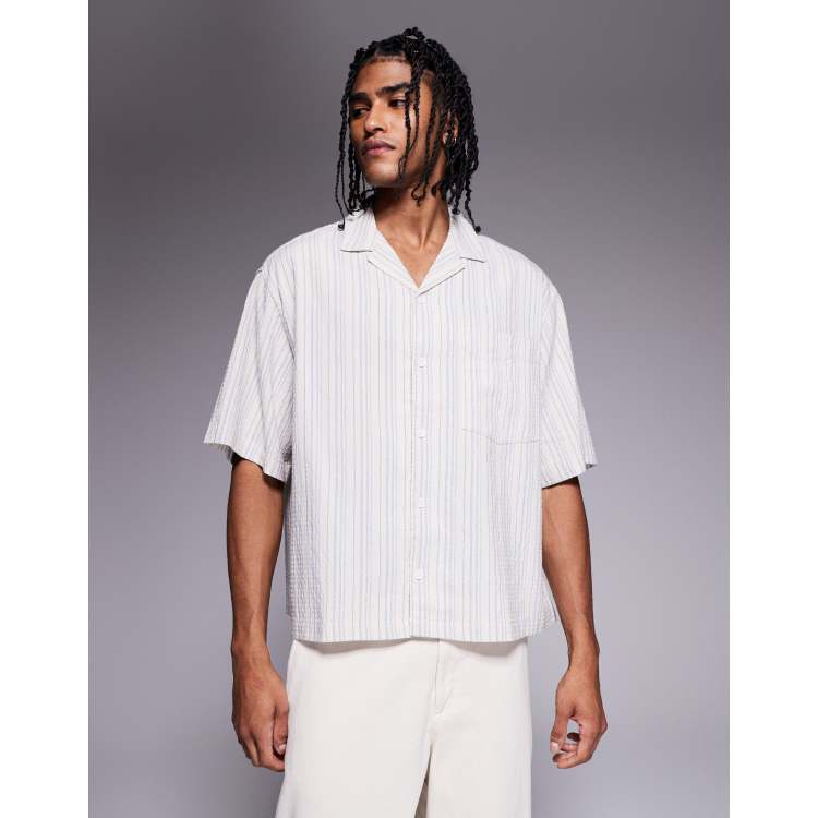 ASOS DESIGN boxy volume oversized seersucker shirt in blue