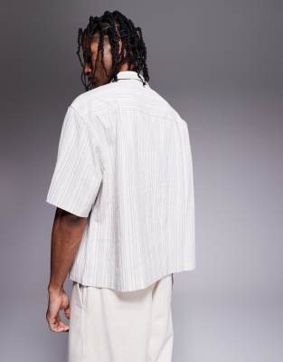 Asos Design Boxy Volume Oversized Seersucker Shirt In Blue