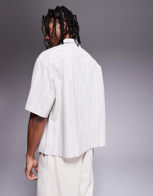 ASOS DESIGN boxy volume oversized seersucker shirt in blue stripe