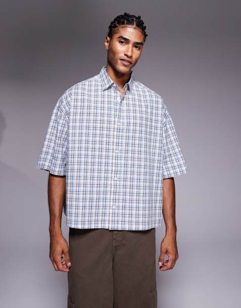 ASOS DESIGN boxy volume oversized shirt in blue plaid - view 1