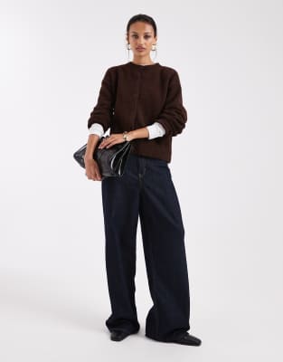 Asos Design Boxy Wool Blend Knit Cardigan In Brown