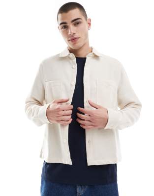 Asos Design Boxy Wool Blend Overshirt In Dark Stone-neutral