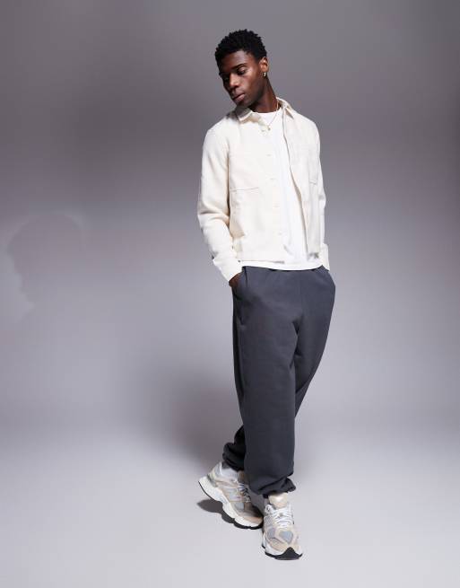 ASOS DESIGN boxy wool blend overshirt in dark stone, 2 of 4