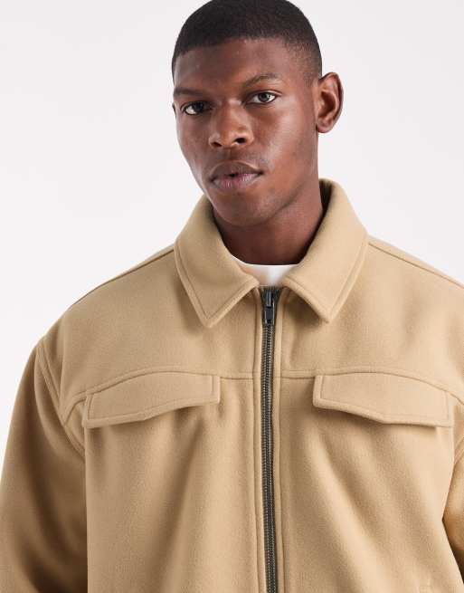 ASOS DESIGN boxy wool look Harrington jacket in camel, 5 of 5