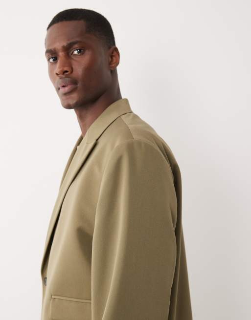 ASOS DESIGN boxy wrap suit jacket in dusty green, 4 of 5