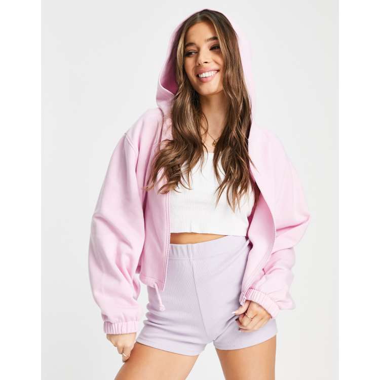 ASOS DESIGN boxy zip thru hoodie in pink