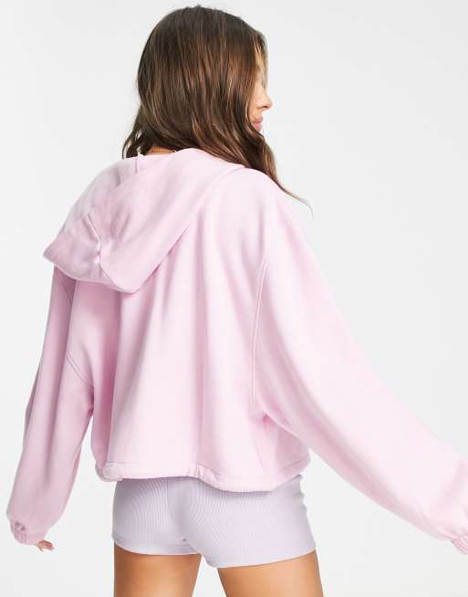 ASOS DESIGN boxy zip thru hoodie in pink | ASOS