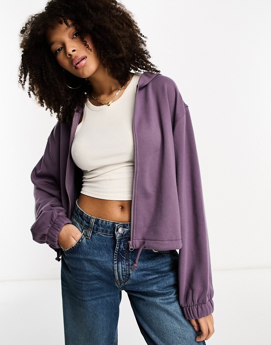 ASOS DESIGN boxy zip thru hoodie in purple
