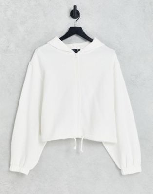ASOS DESIGN boxy zip up hoodie in white