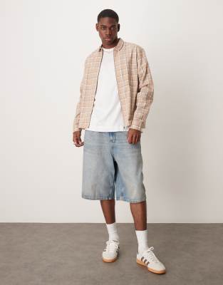 Asos Design Boxy Zip Up Overshirt In Brown