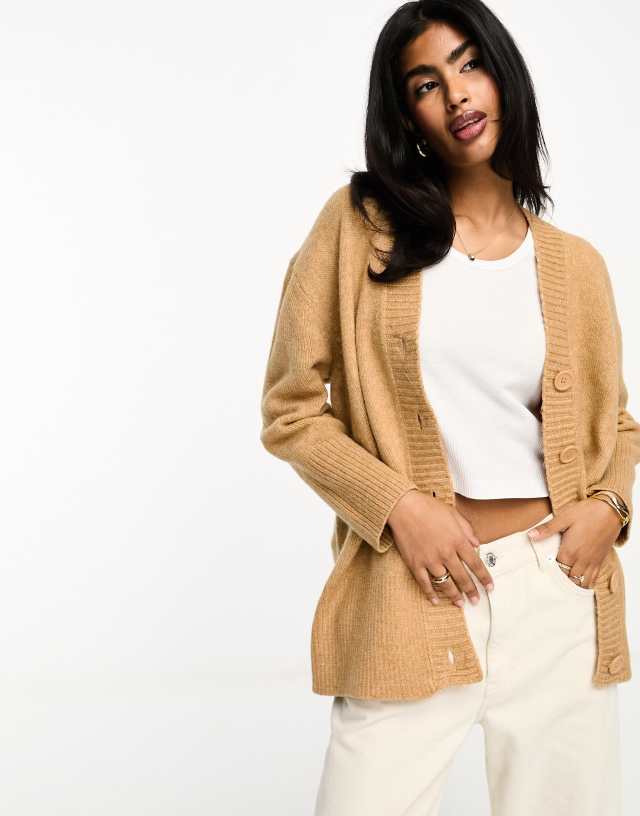 ASOS DESIGN - boyfriend cardigan with button front in camel