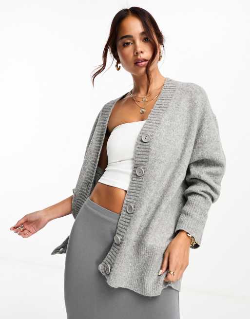 ASOS DESIGN boyfriend cardigan with button front in grey