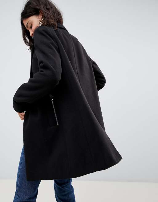 Asos design boyfriend coat with store zip pocket