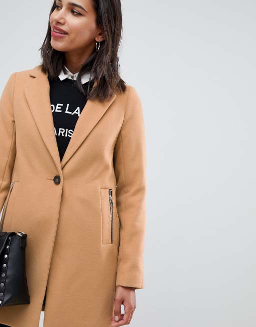 Asos design boyfriend 2025 coat with zip pocket