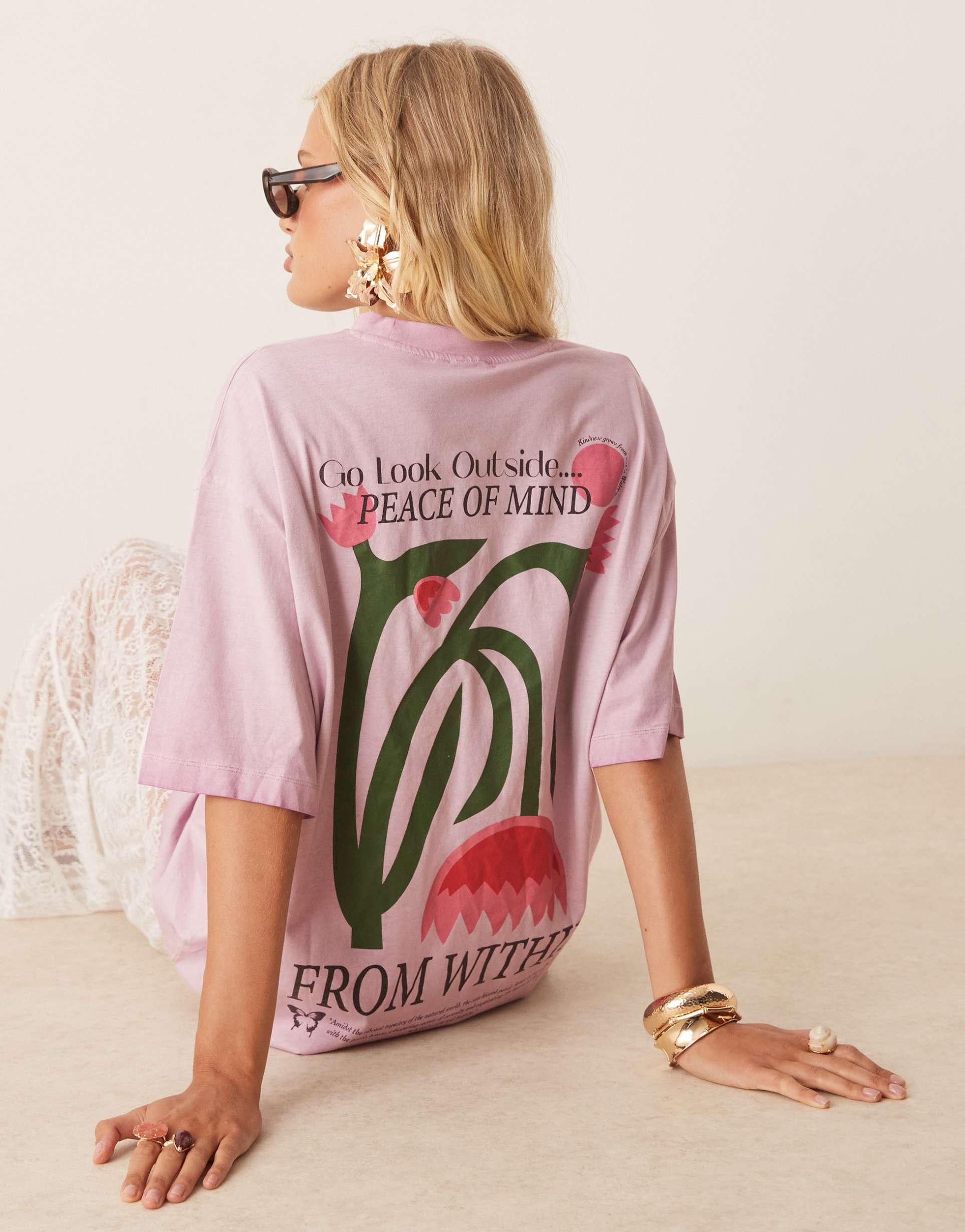 asos design boyfriend fit t-shirt with flower back graphic in purple