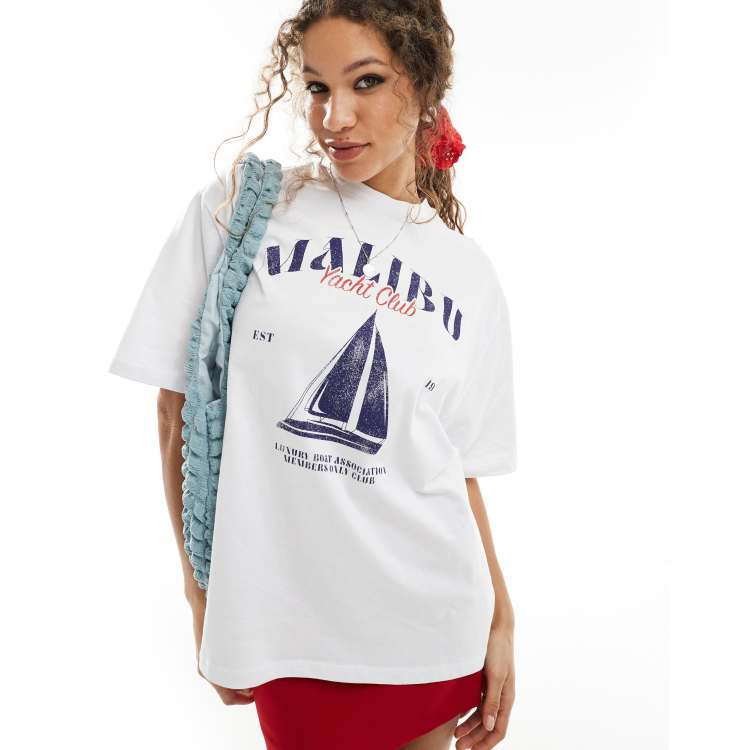 ASOS DESIGN boyfriend fit t-shirt with malibu yacht club graphic