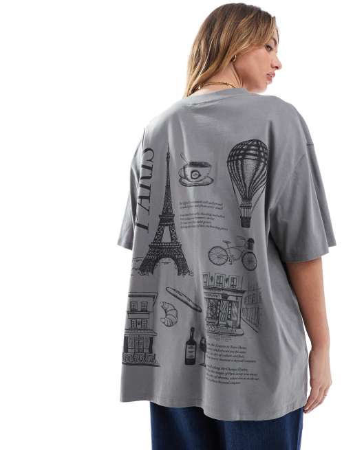 ASOS DESIGN boyfriend fit t-shirt with paris back graphic in charcoal