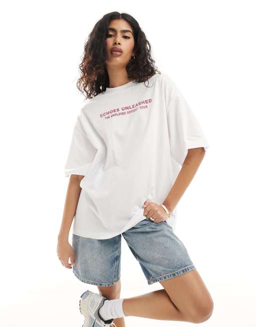 ASOS DESIGN boyfriend fit t-shirt with pink rock graphic in white, 2 of 4