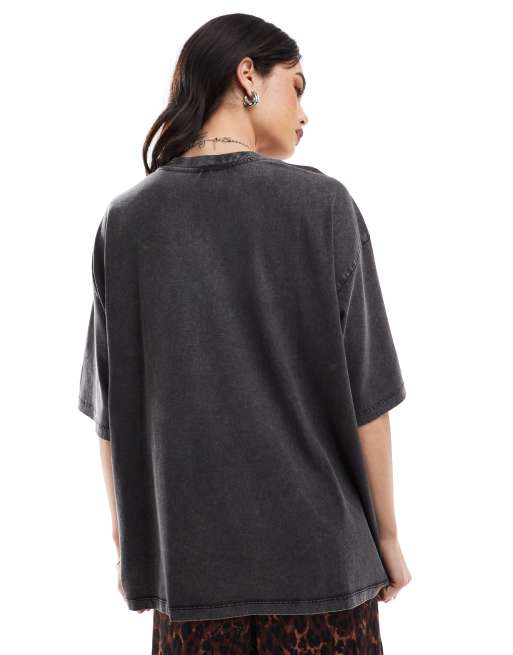 ASOS DESIGN boyfriend fit t-shirt with rock sequin graphic in washed charcoal, 4 of 4