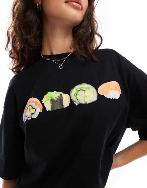 ASOS DESIGN boyfriend fit T shirt with sushi graphic in black ASOS