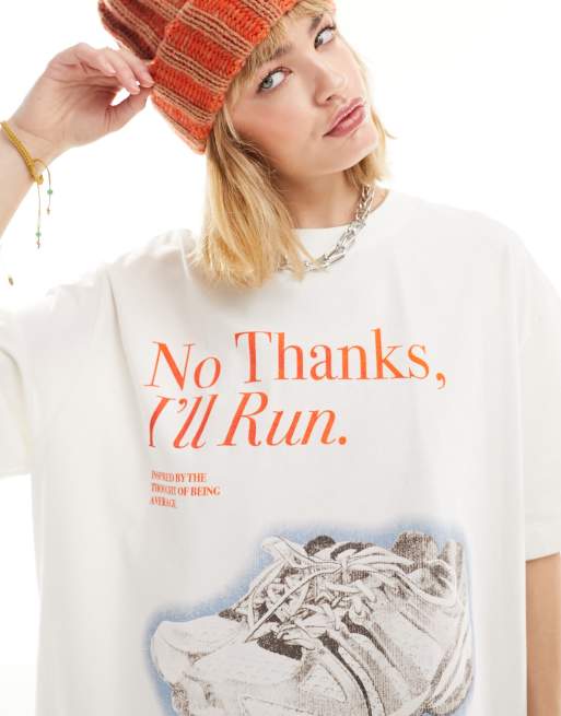 ASOS DESIGN boyfriend fit T-shirt with wellness graphic in cream, 3 of 4