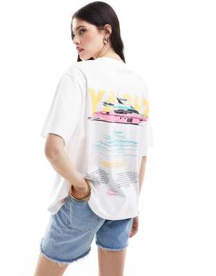 Asos Design Boyfriend Fit T-shirt With Yacht Back Graphic In White