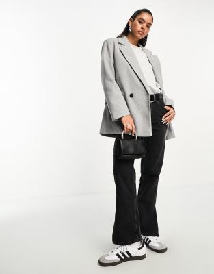 Shop Asos Design Double Breasted Blazer Coat In Gray