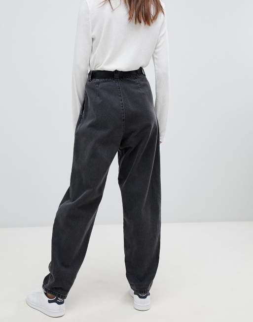 ASOS DESIGN - Boyfriend Jeans affusolati con cuciture bordate e cintura nero slavato, 2 di 4