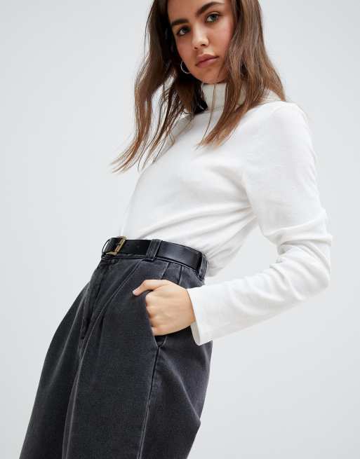 ASOS DESIGN - Boyfriend Jeans affusolati con cuciture bordate e cintura nero slavato, 3 di 4