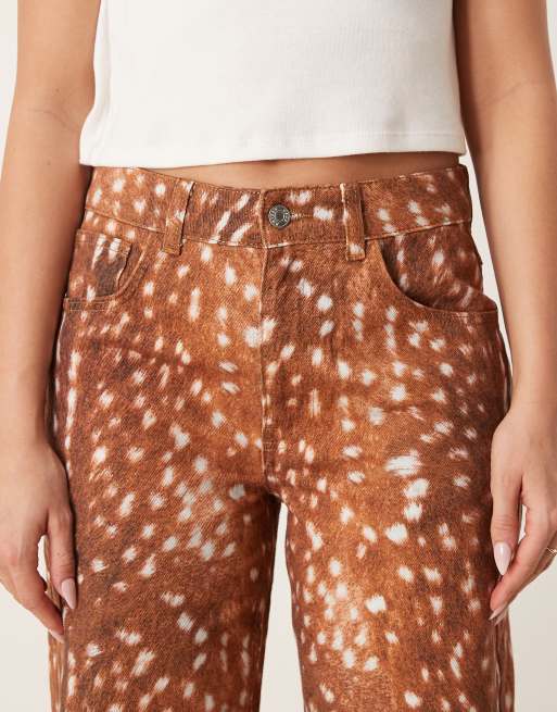 ASOS DESIGN boyfriend jeans in deer print